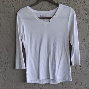 Chico's White Fitted 3/4 Sleeve T-Shirt